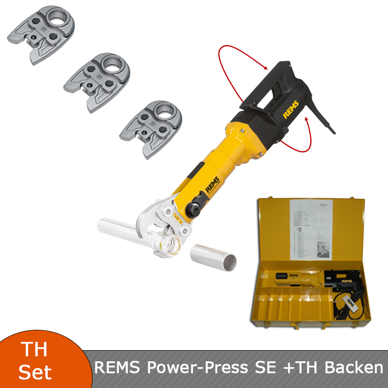 REMS Power-Press SE Radial-Pressmaschine Basis-Pack mit Koffer - 572111 + 3 Stk. VERLEGEHILFEN Presszangen TH Kontur nach Wahl