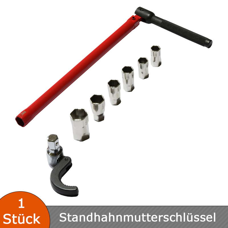 Verlegehilfen Standhahnmutterschlüssel Profi - Armaturenschlüssel inkl. Nüsse - Ø 9 - 36 mm