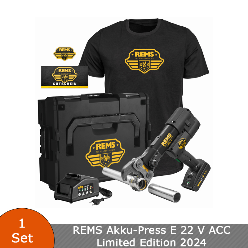 REMS Akku-Press E 22V ACC Limited-Edition in L-BOXX + Inspektionsgutschein + T-Shirt 576062 RLE